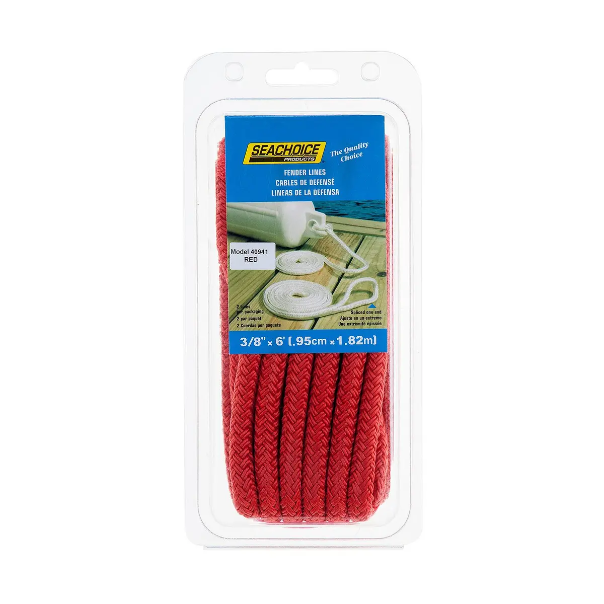 Seachoice 40941 Double Braided Nylon Fender Line 3/8" X 6', Red (2 Per Pack) 1