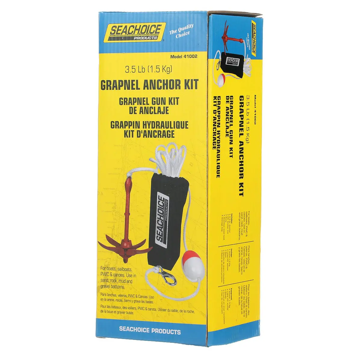Seachoice 50-41002 Grapnel Anchor Kit For 5'-12' Boats, 3.5 Lb Anchor, 25' Line, Buoy, Ss Hook, Storage Bag 1