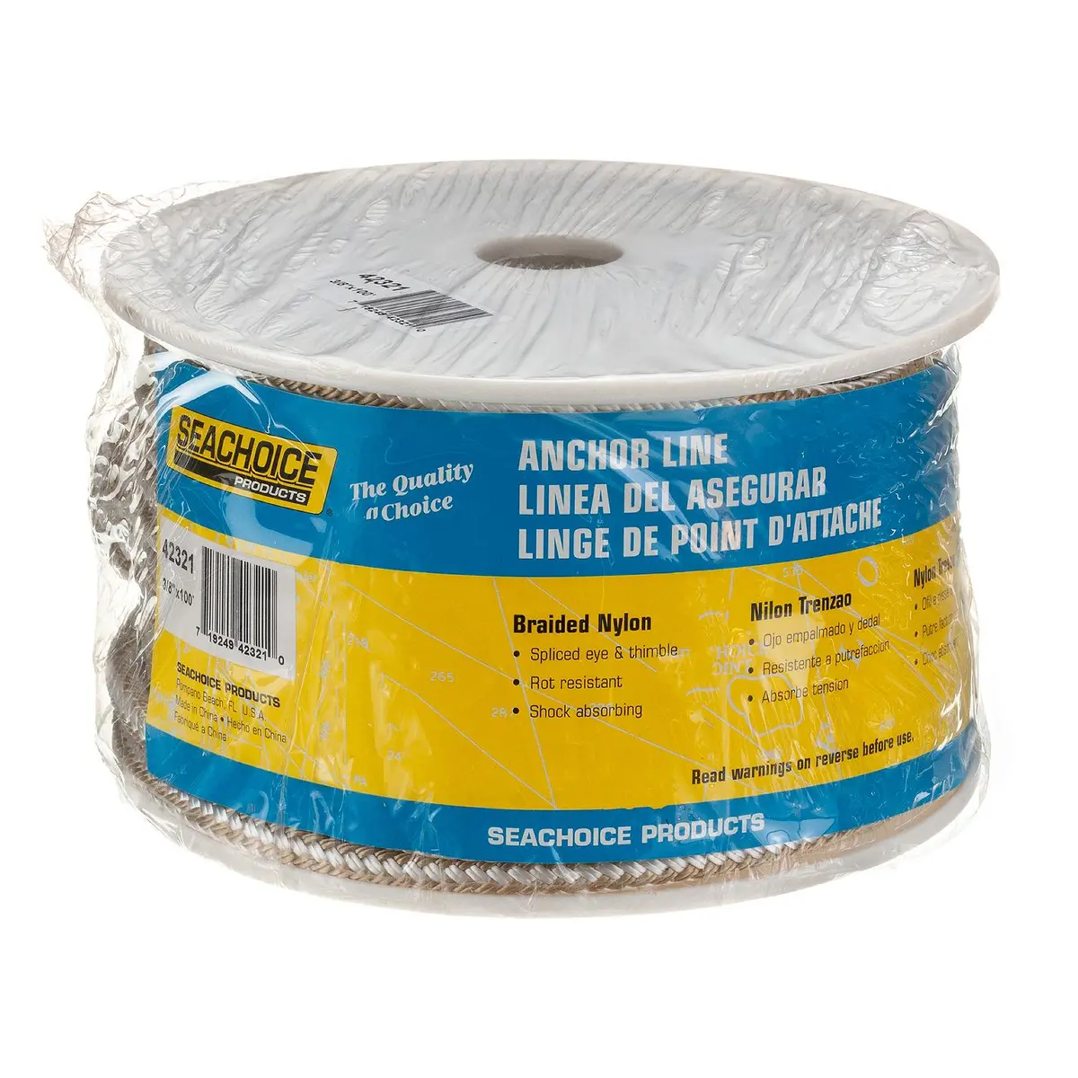Seachoice 42321 Double Braid Nylon Anchor Line 3/8" X 100' Gold/White 1