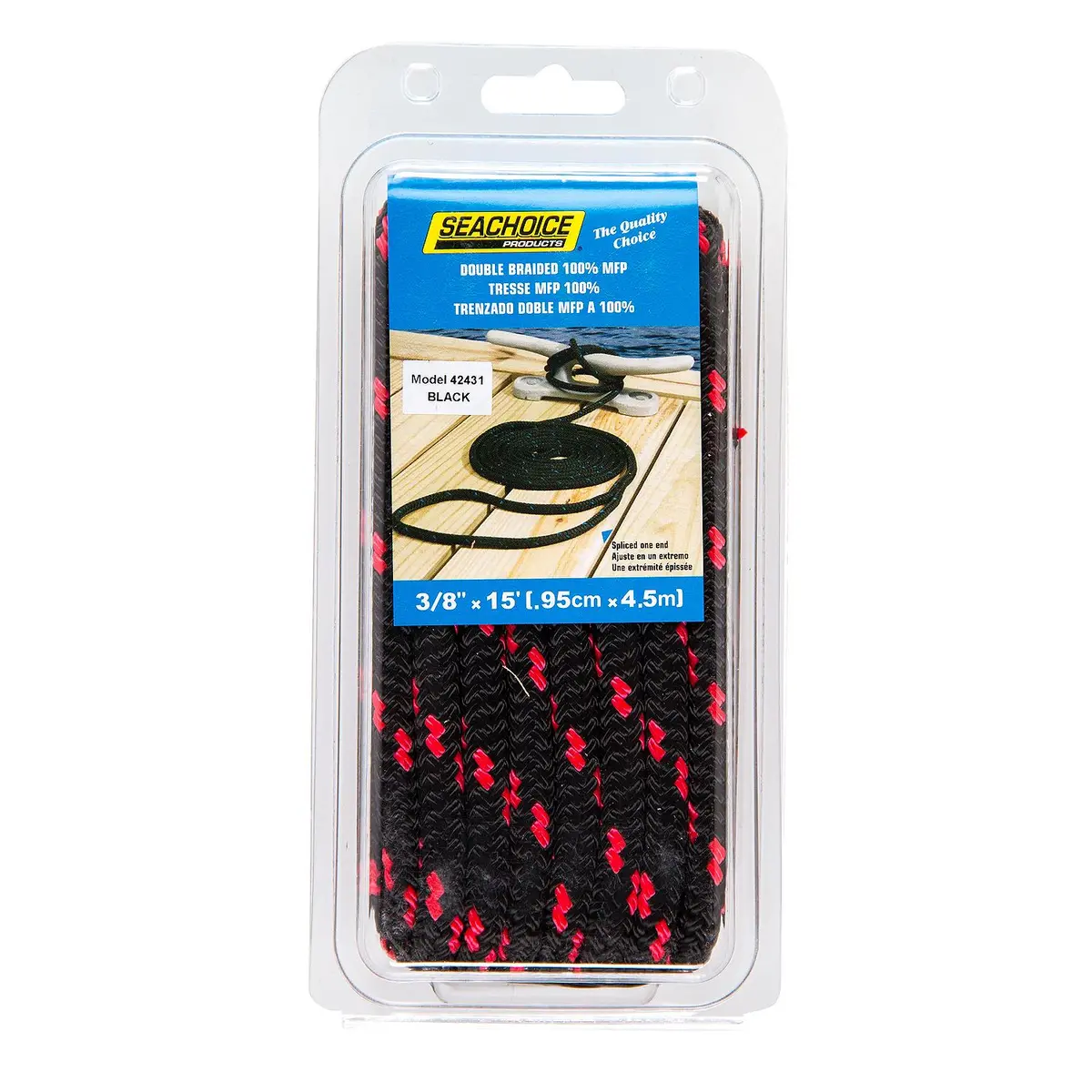 Seachoice 42431 Double Braided 100% Mfp Dock Line 3/8" X 15' Black W/Red Tracer 1