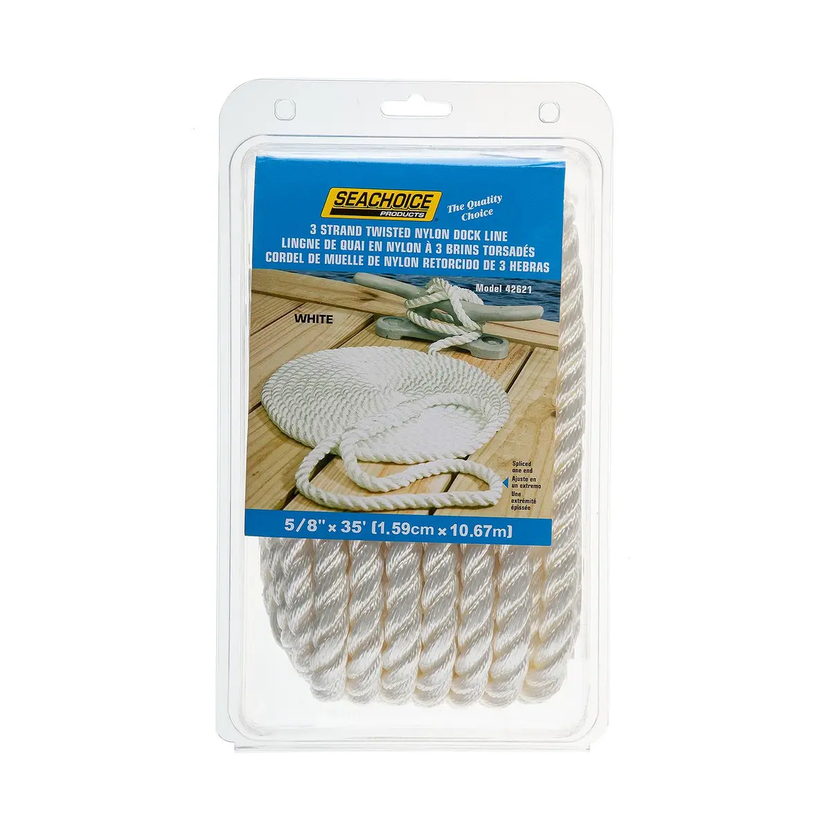 Seachoice 42621 3-Strand Twisted Nylon Dock Line, 5/8" X 35', White 1