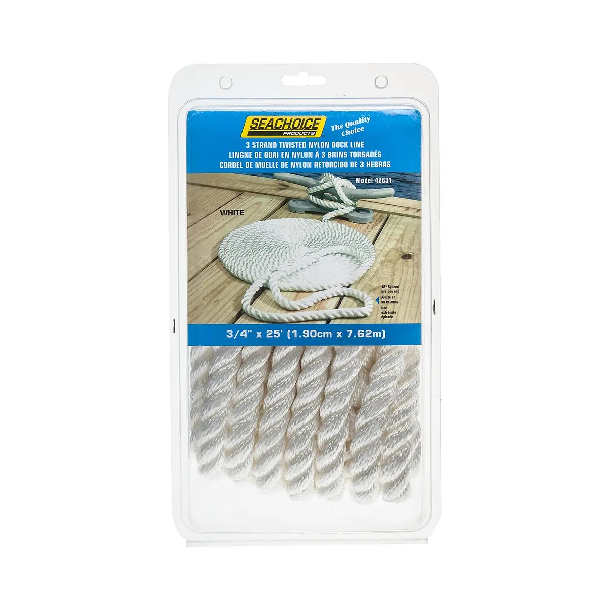 Seachoice 42631 3-Strand Twisted Nylon Dock Line, White, 3/4" X 25' 1