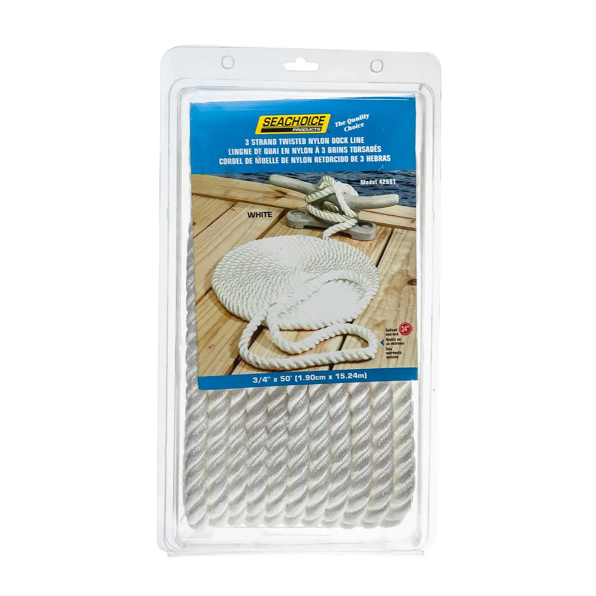 Seachoice 42651 3-Strand Twisted Nylon Dock Line, White, 3/4" X 50' 1