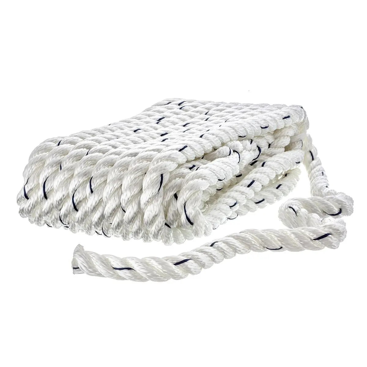 Seachoice 47571 Premium 3-Strand Twisted Nylon Dock Line, White W/ Blue Tracer, 1/2" X 25' 1