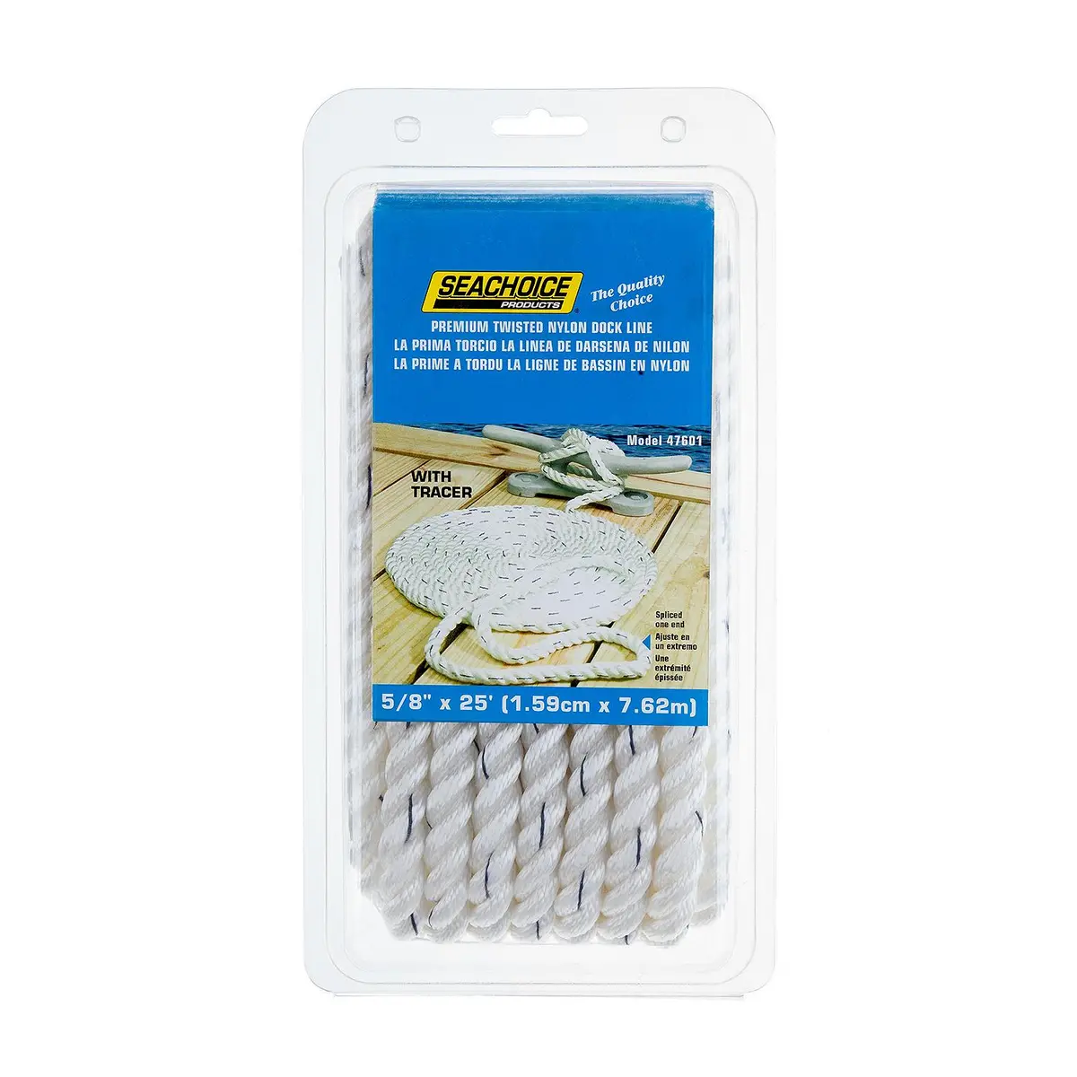 Seachoice 47601 Premium 3-Strand Twisted Nylon Dock Line, White W/ Blue Tracer, 5/8" X 25' 2