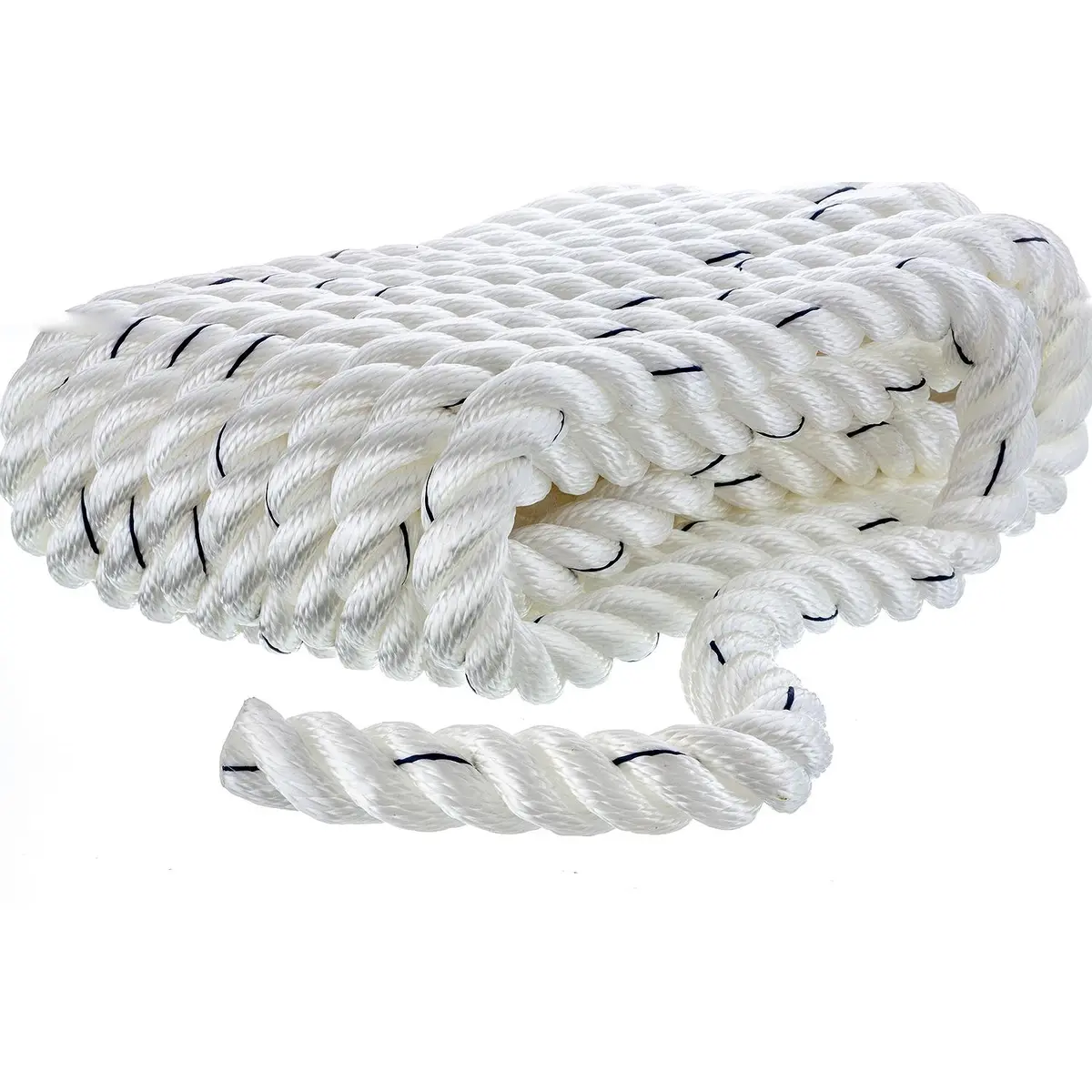 Seachoice 47631 Premium 3 Strand Twisted Nylon Dock Line, White W/ Blue Tracer, 3/4" X 25' 1