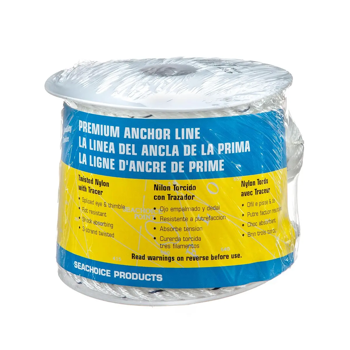 Seachoice 47691 Premium 3-Strand Twisted Nylon Anchor Line White W/ Blue Tracer, 3/8" X 50' 1