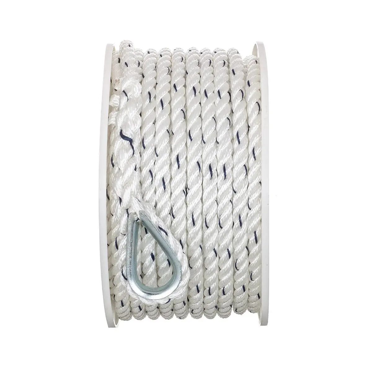 Seachoice 47711 Premium 3-Strand Twisted Nylon Anchor Line White W/ Blue Tracer, 3/8" X 100' 2