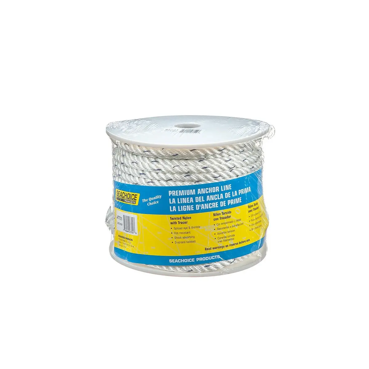 Seachoice 47721 Premium 3-Strand Twisted Nylon Anchor Line White W/ Blue Tracer, 3/8" X 150' 1