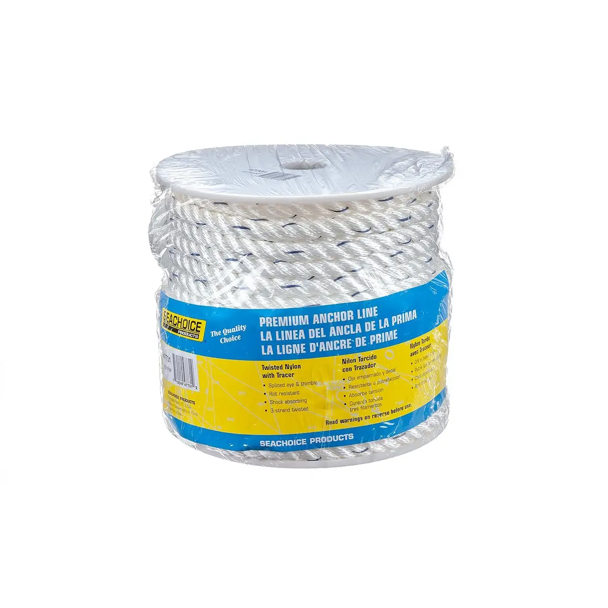 Seachoice 47731 Premium 3-Strand Twisted Nylon Anchor Line White W/ Blue Tracer, 1/2" X 100' 1