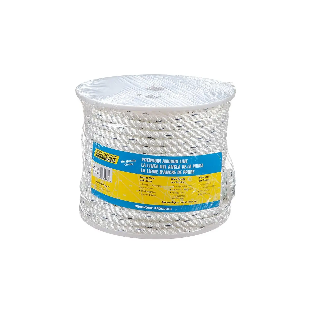 Seachoice 47751 Premium 3-Strand Twisted Nylon Anchor Line White W/ Blue Tracer, 1/2" X 200' 1