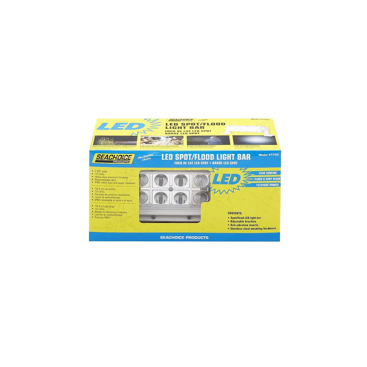 Seachoice Ucl23cwsch 51703 Led Spot/Flood Light Bar, White Housing, 12 Leds, 7.25", 12/24V 2