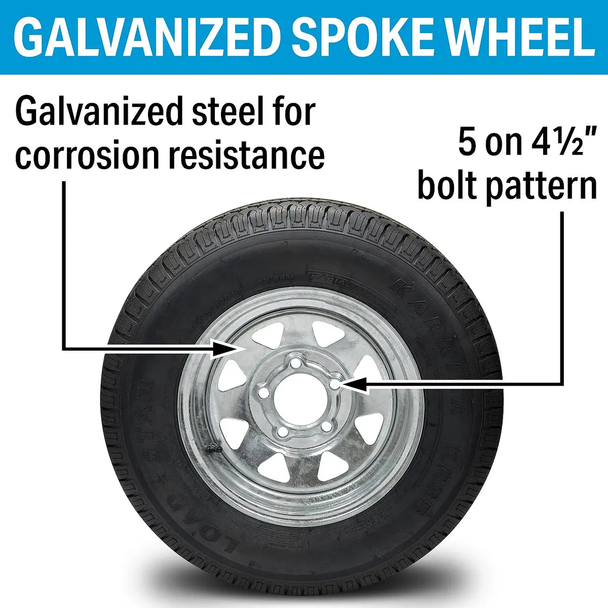 Seachoice 31941 53401 St175/80R13c/5H Kr35 13" Galvanized Spoke, 5-Lug On 4-1/2" Radial Tire & Wheel Asm 2