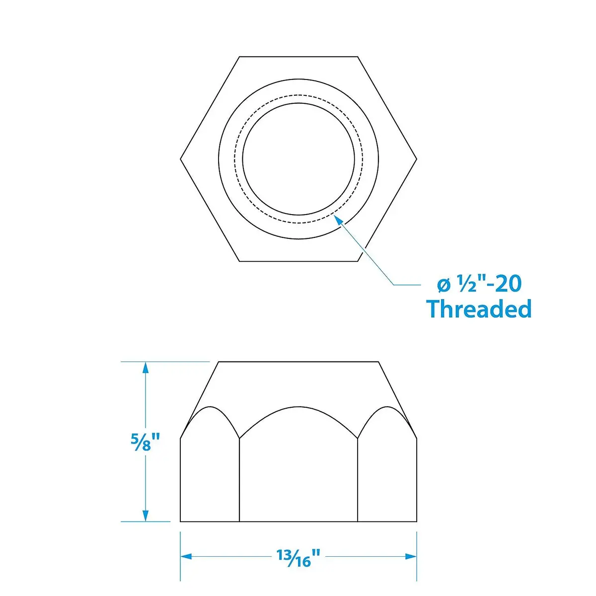 Seachoice 53911 Spare Lug Nuts 1/2-20 (5 Per Pack) 1