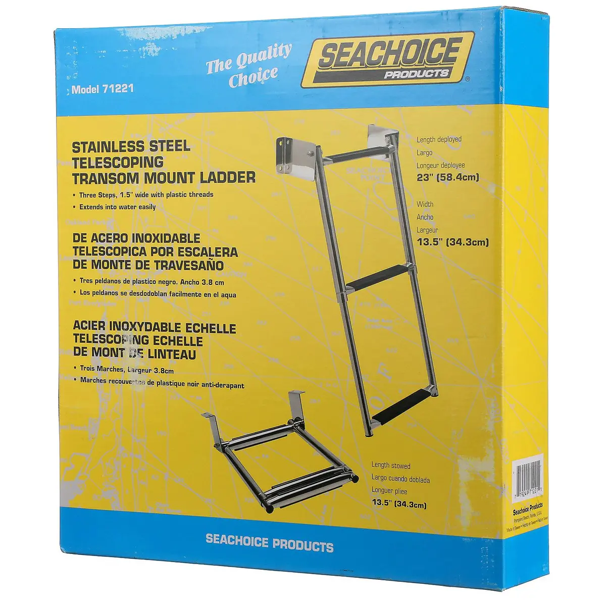 Seachoice 71221 Telescoping Transom Mount Stainless Steel 3-Step Ladder 1