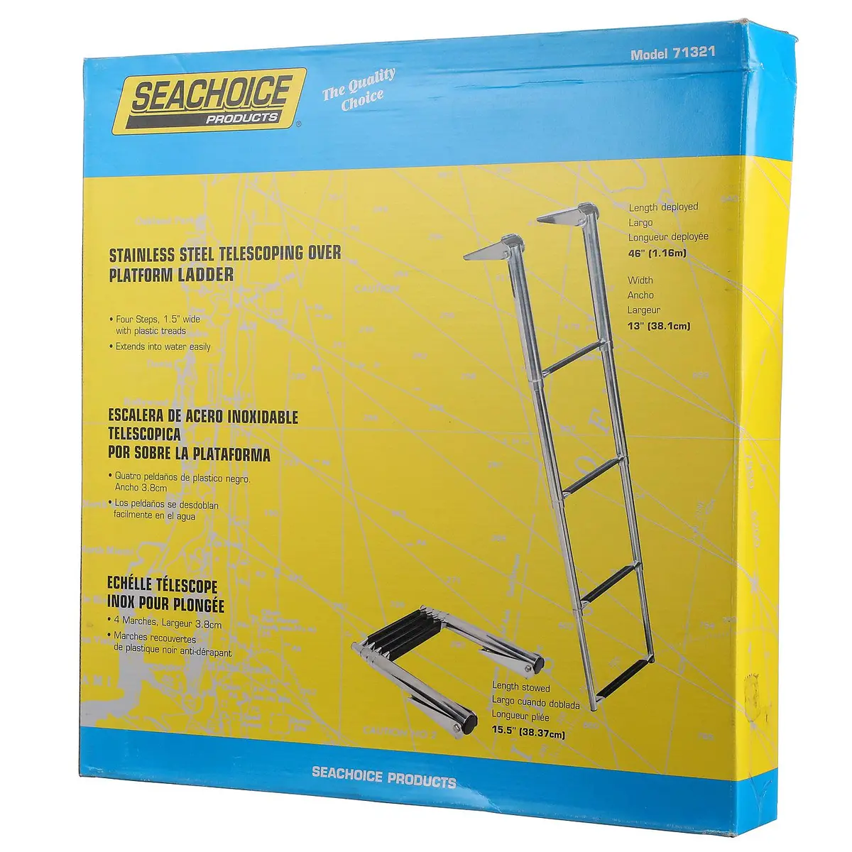 Seachoice 71321 Telescoping Ladder Only For Universal Swim Platform W/ Top Mount, Ladder 1