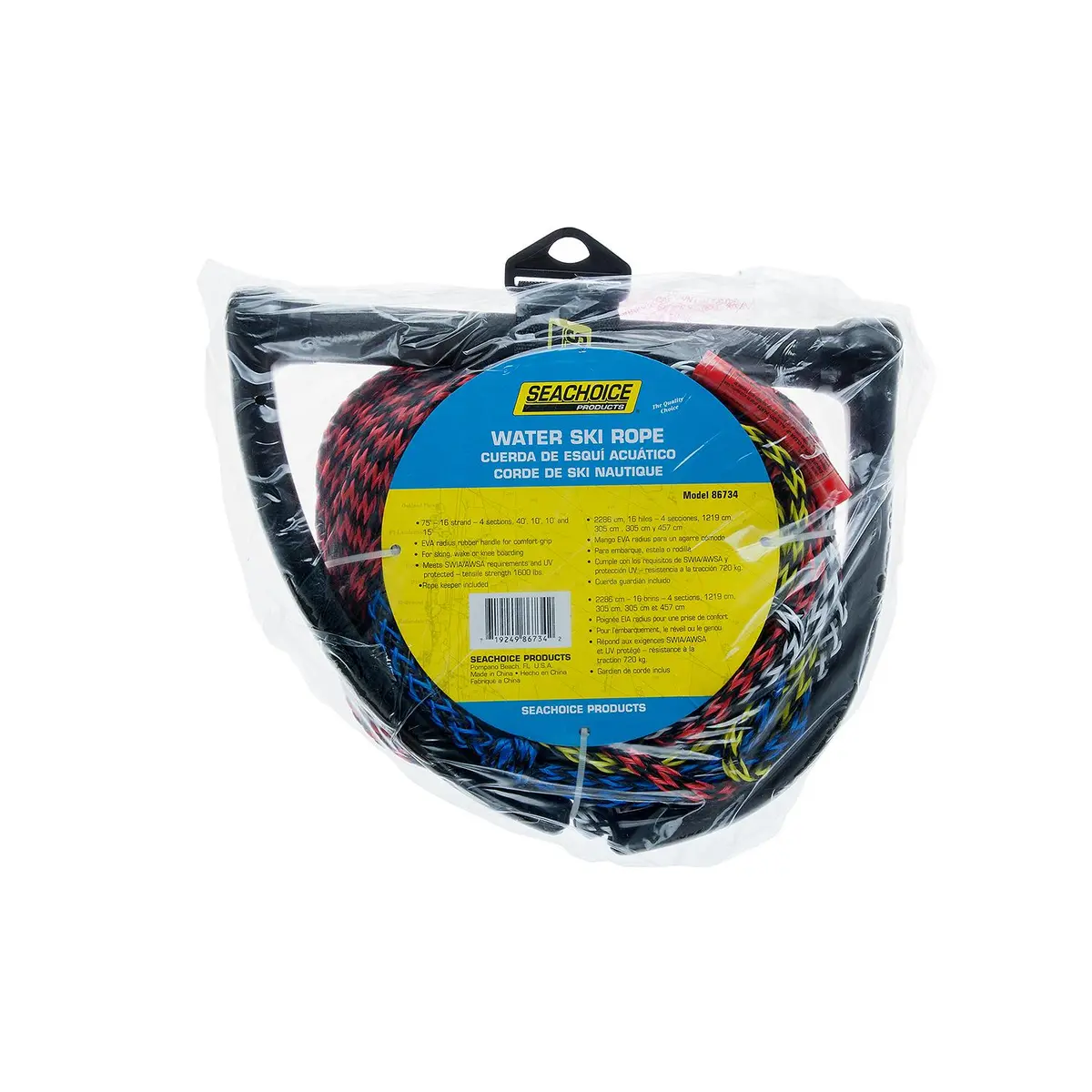 Seachoice 86734 4-Section Water Ski Rope, 75', 12" Handle With Rubber Grip 1