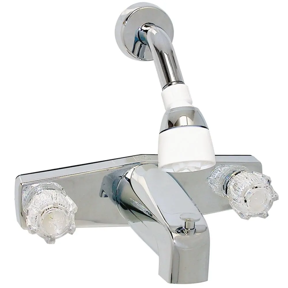 Valterra Pf214348 Rv Tub/Shower Faucet, Phoenix 2-Handle, Clear Acrylic Knobs & Shower Head Kit, Chrome 2