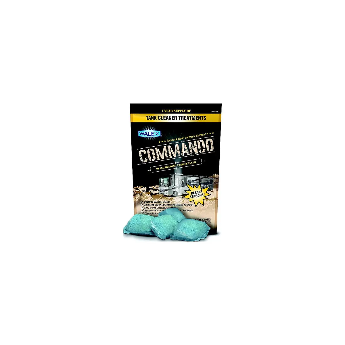 Walex Products Cmdobg Walex Commando Black Holding Tank Cleaner, Dissolvable Packet 4/Pk 1