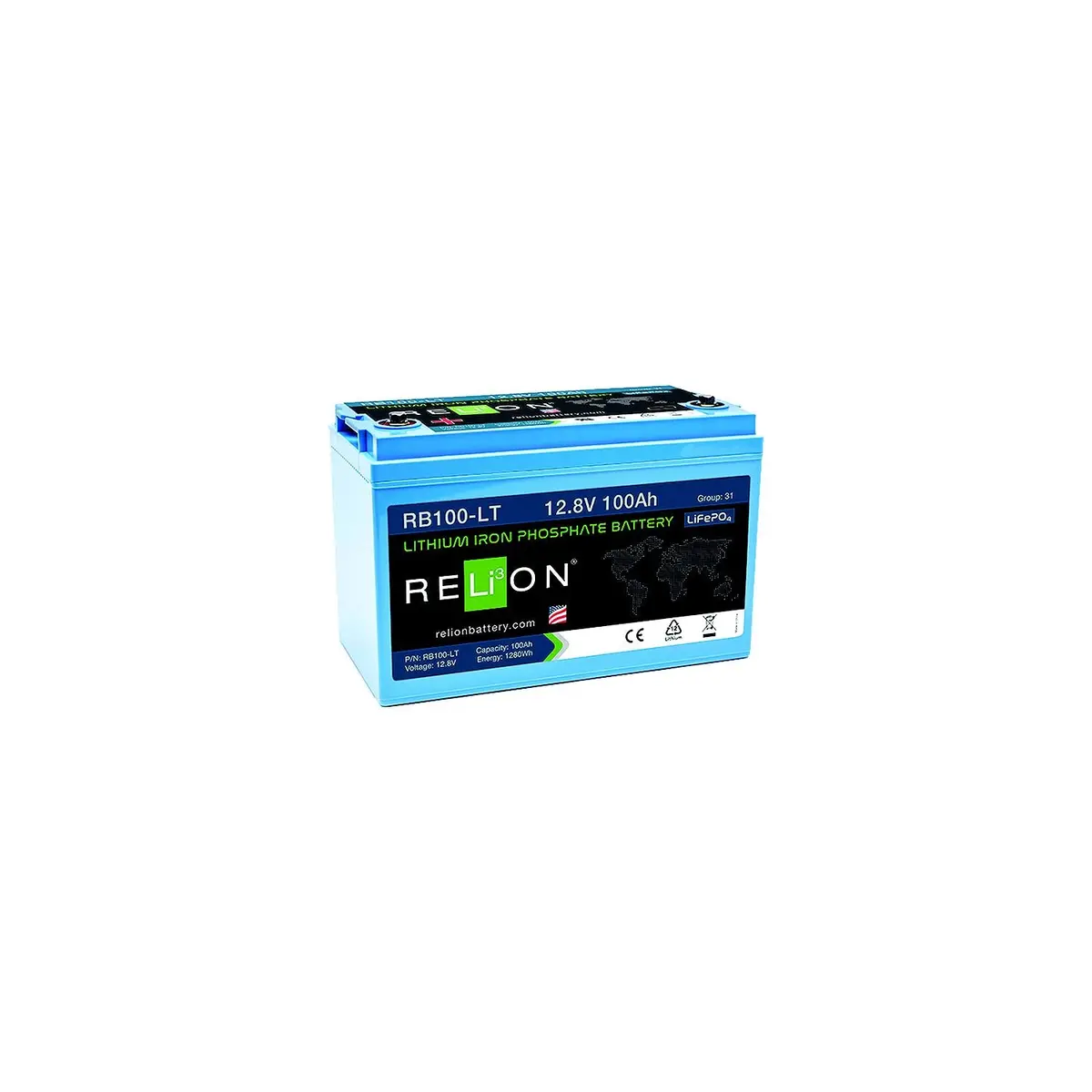 Relion Rb100-Lt Lifepo4 Lithium Iron Phosphate 12V Battery, Group 31 1