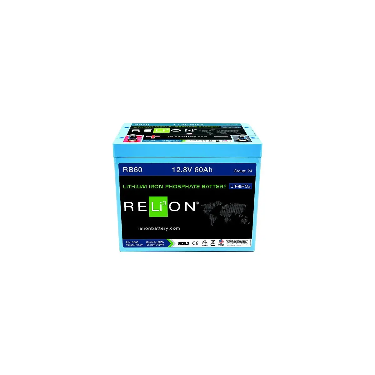 Relion Rb60 Lifepo4 Lithium Iron Phosphate 12V Battery, Group 24 1