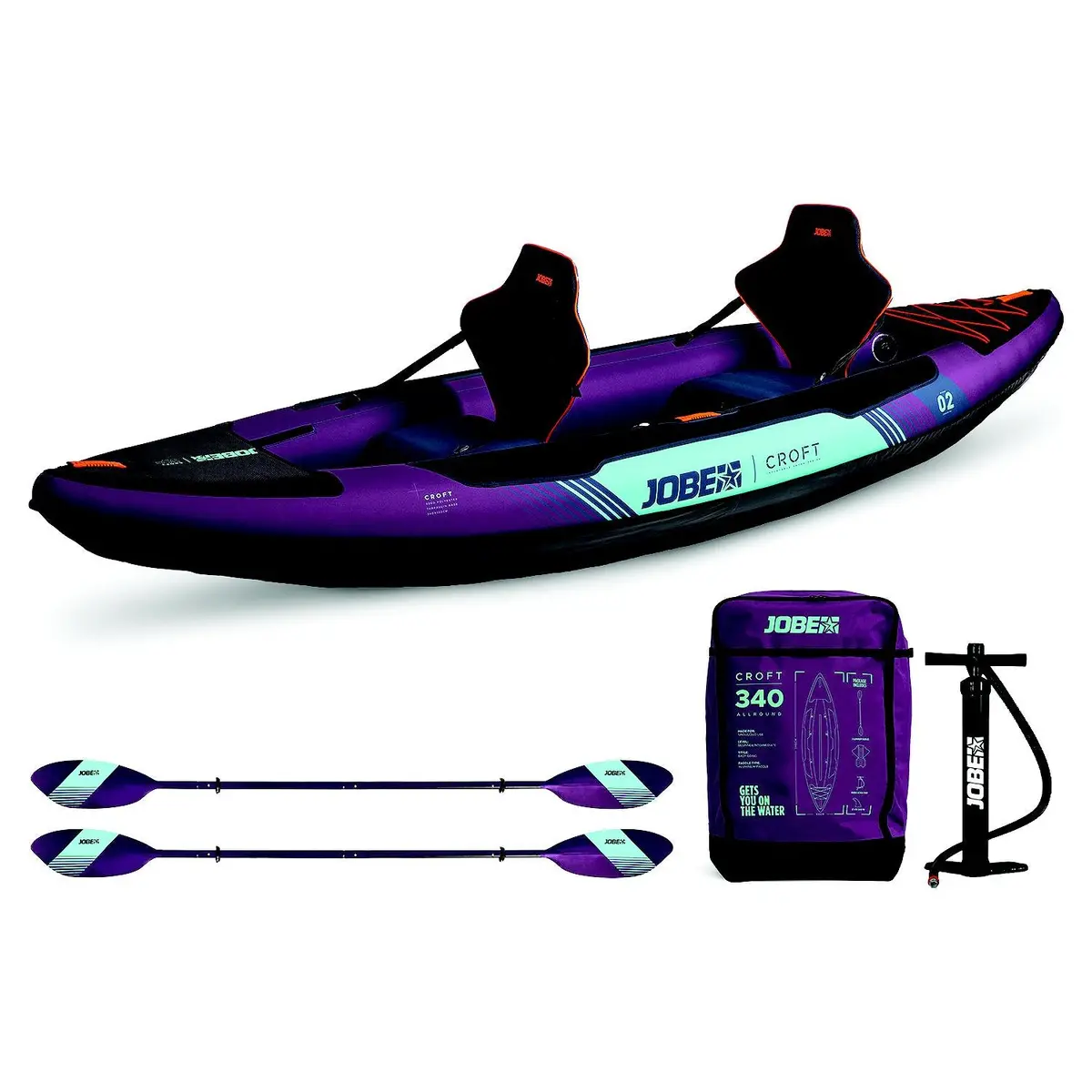 Jobe Sports 600025001Pcs Croft Inflatable Kayak Package 11 Ft 2") Length X 35", Width 1