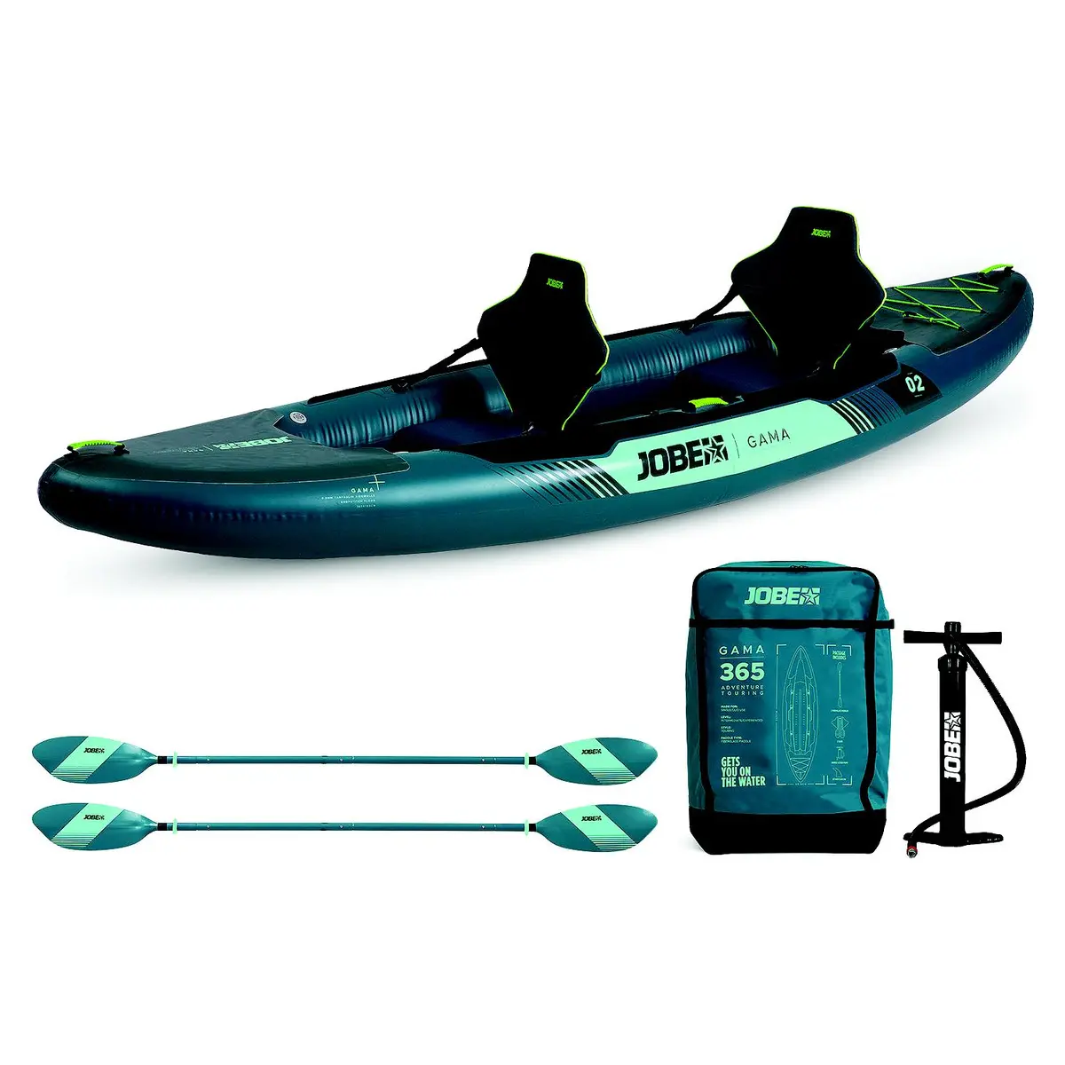Jobe Sports 600025002Pcs Gama Inflatable Kayak Package, 11Ft11" Length X 37" Width, Atlantic Green 1