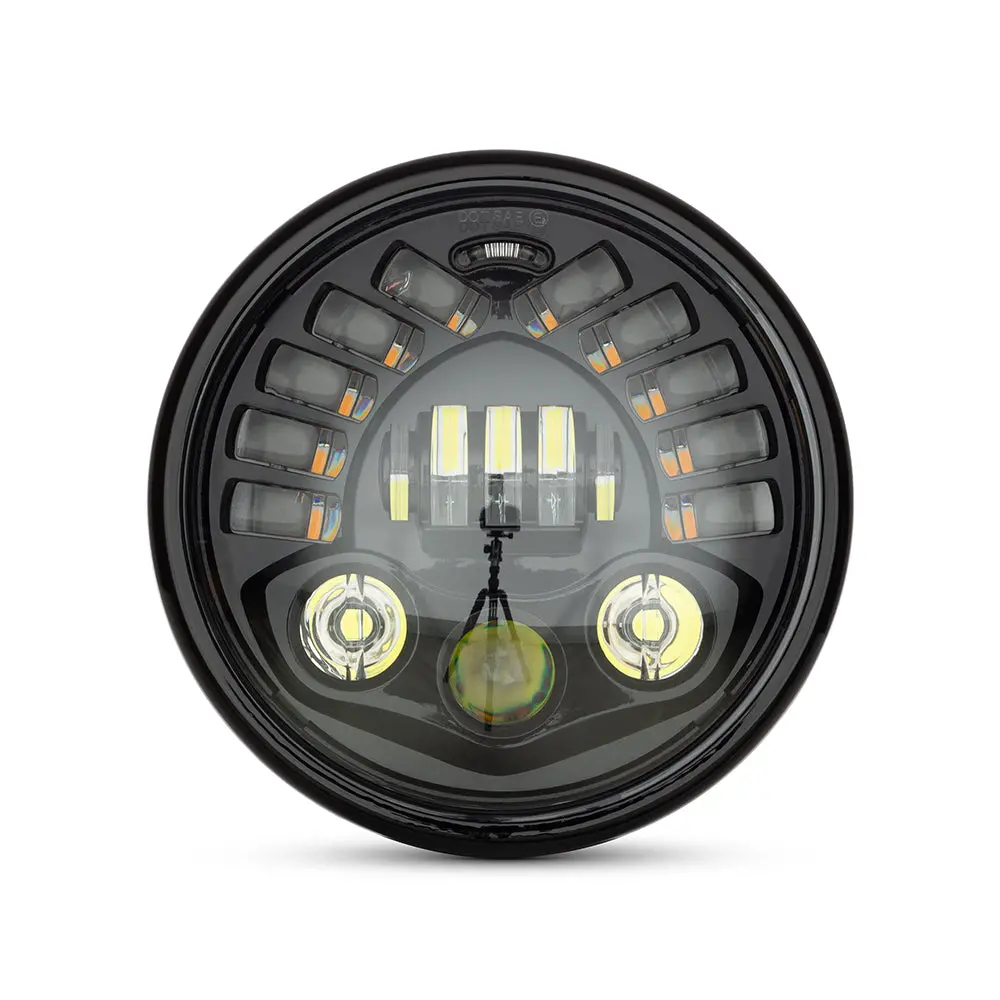 Max-Inc 7.7 Inch Gloss Black Short Metal Led Mod Integrated Headlight - Drl + Turn Signals 1