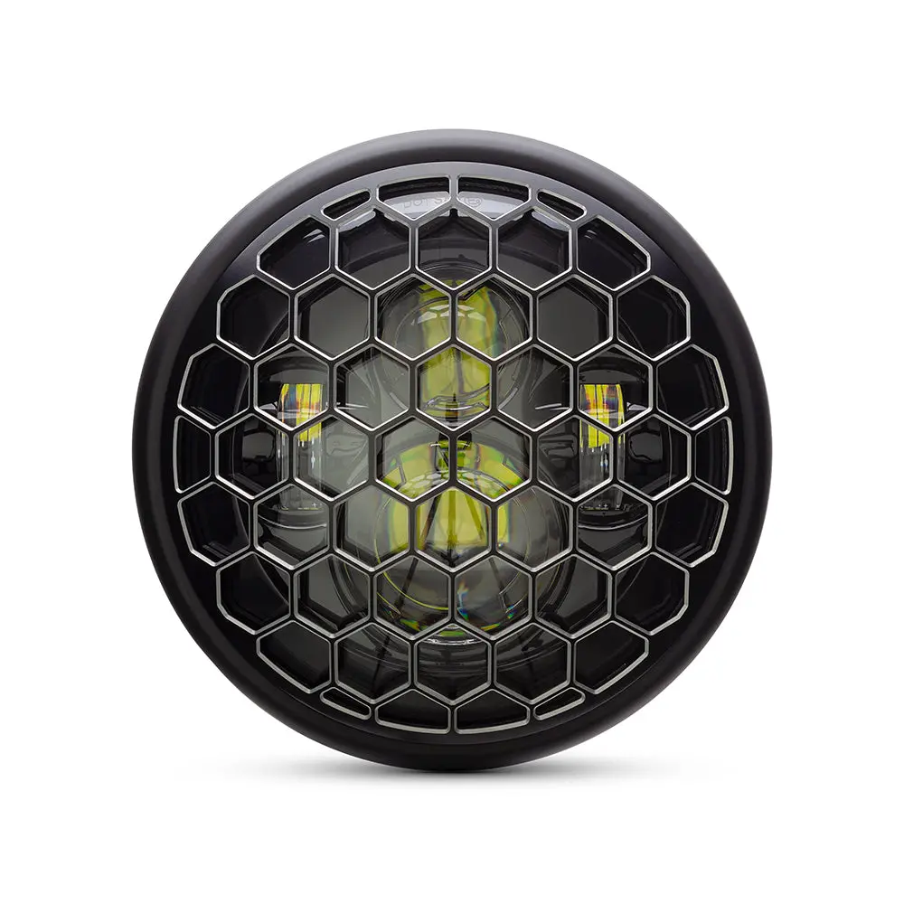 Max-Inc 7.7" Matte Black + Contrast Multi Projector Led Headlight + Honeycomb Grill Cover 1