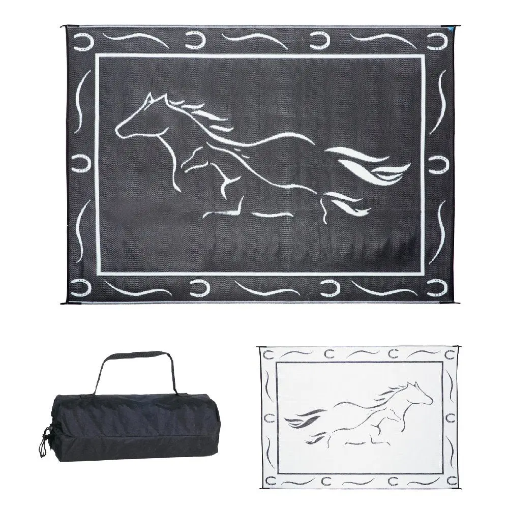 Ming's Mark Gh8111 Reversible Mat, Black/White, Galloping Horses, 8' X 11' 1