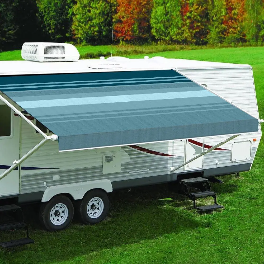 Powerwinch Ju148c00 Carefree Standard Awning Fabric, 14', Teal Fade Both Sides, White Weatherguard, 1-Piece Vinyl 2