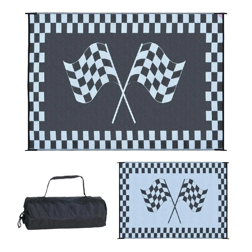 Ming's Mark Rf-6091 Reversible Black & White Racing Flag Mat 1