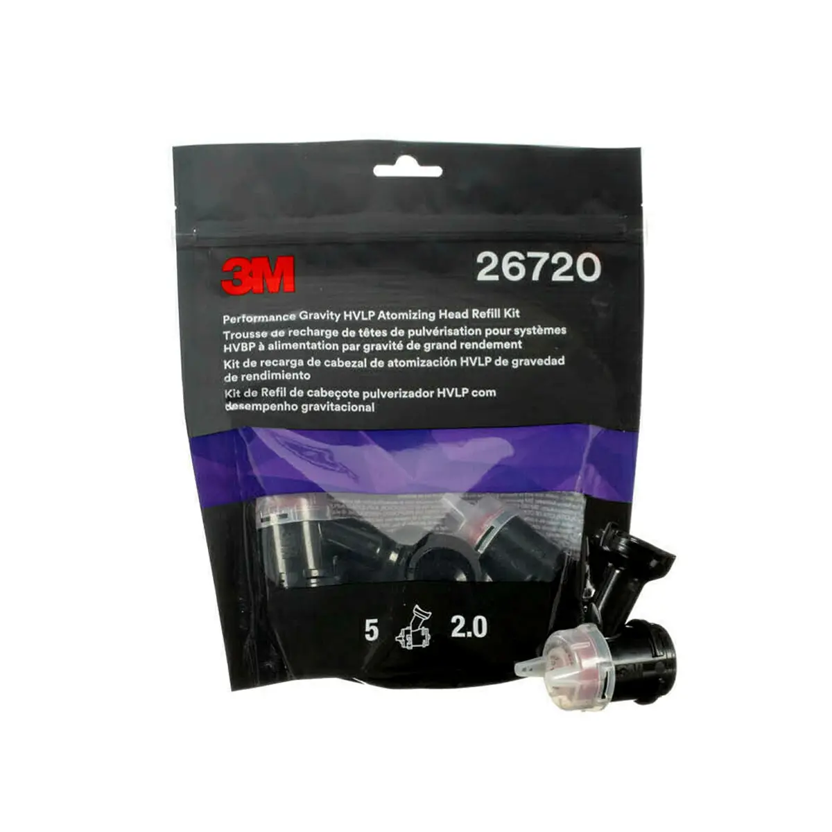 3M 26720 Performance Gravity Hvlp Atomizing Head Refill Kit, 2.0 Mm, Red, 5/Pk 2