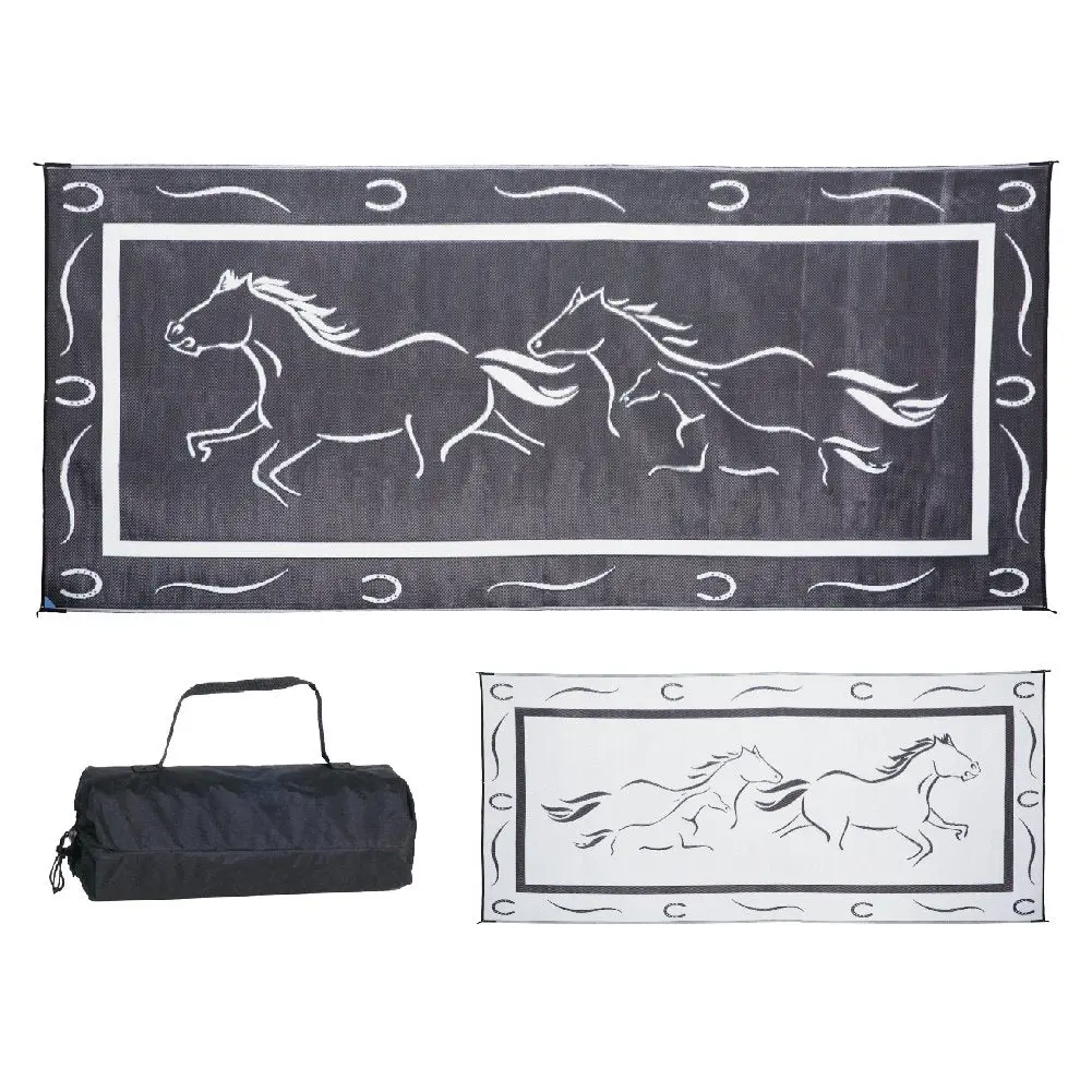 Ming's Mark Gh8181 Reversible Mat, Black/White, Galloping Horses, 8' X 18' 2