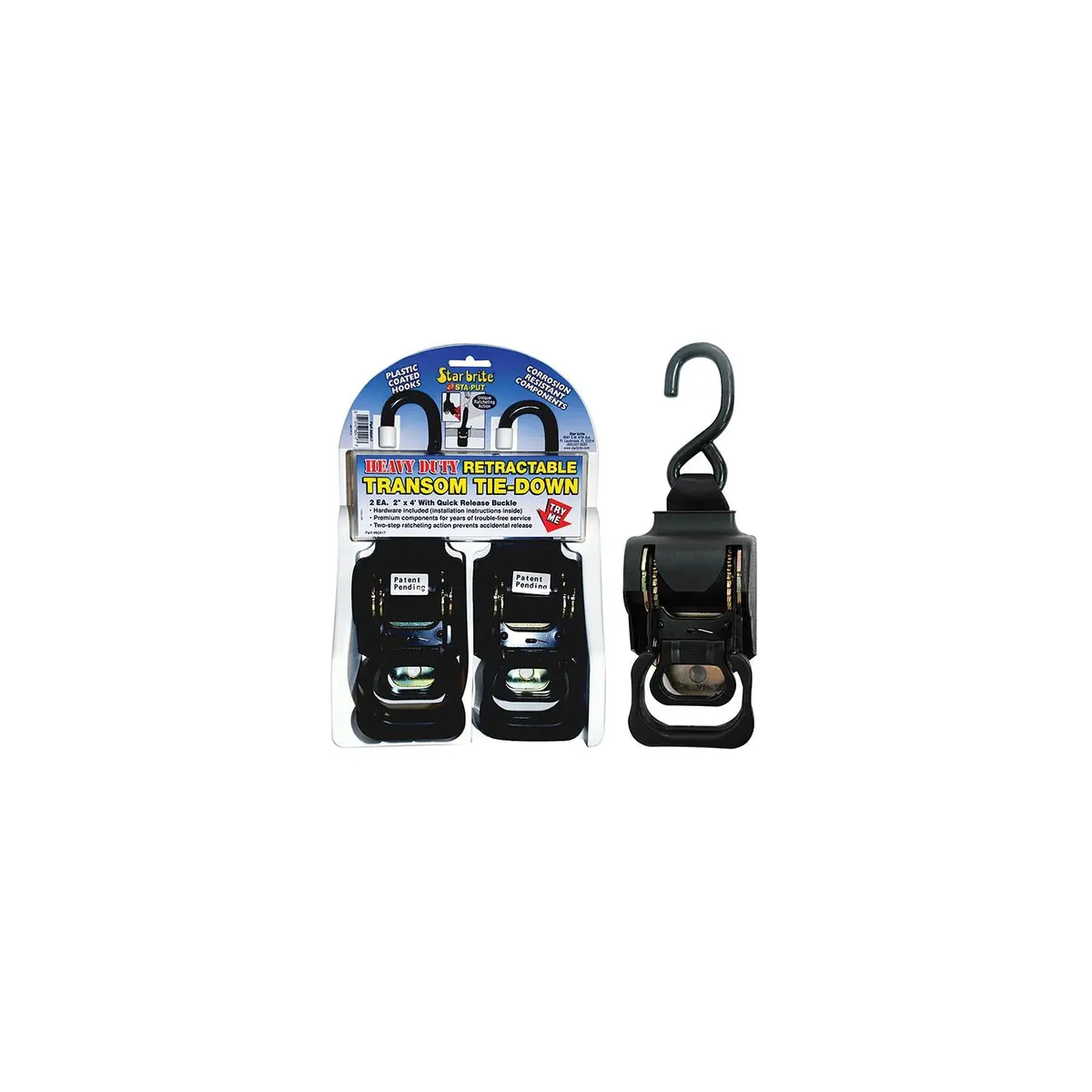 Star Brite 604283 Sta-Put 2" Heavy Duty Retractable Tie Downs (2 Per Pack) 1