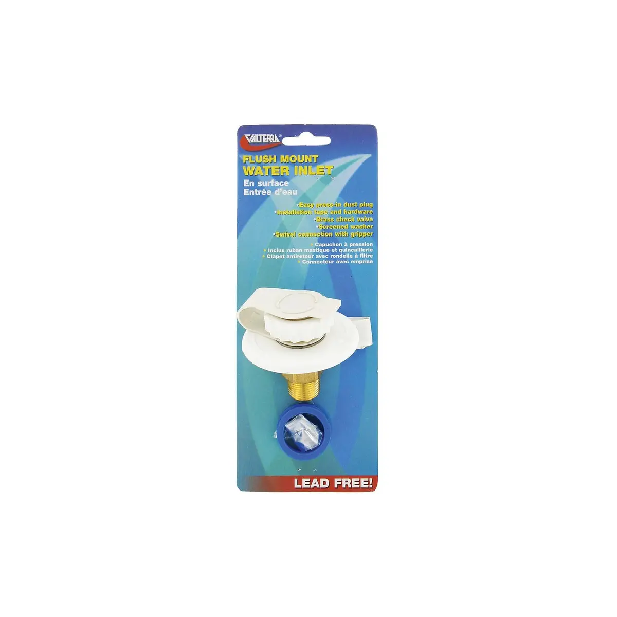 Valterra A01-0170Lfvp Flush Mount Rv Water Inlet, Mpt Plastic Flange, Brass Check Valve, Includes Screws & Tape 1