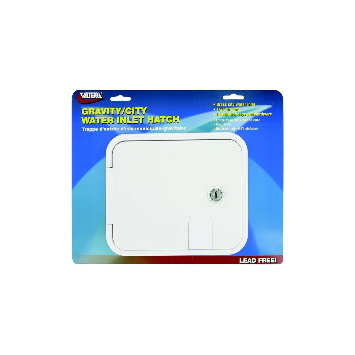 Valterra A01-2000Vp Gravity Brass City Water Inlet/Hatch, White, 1/2" Air Vent, Includes Hardware & Installation Tape 1
