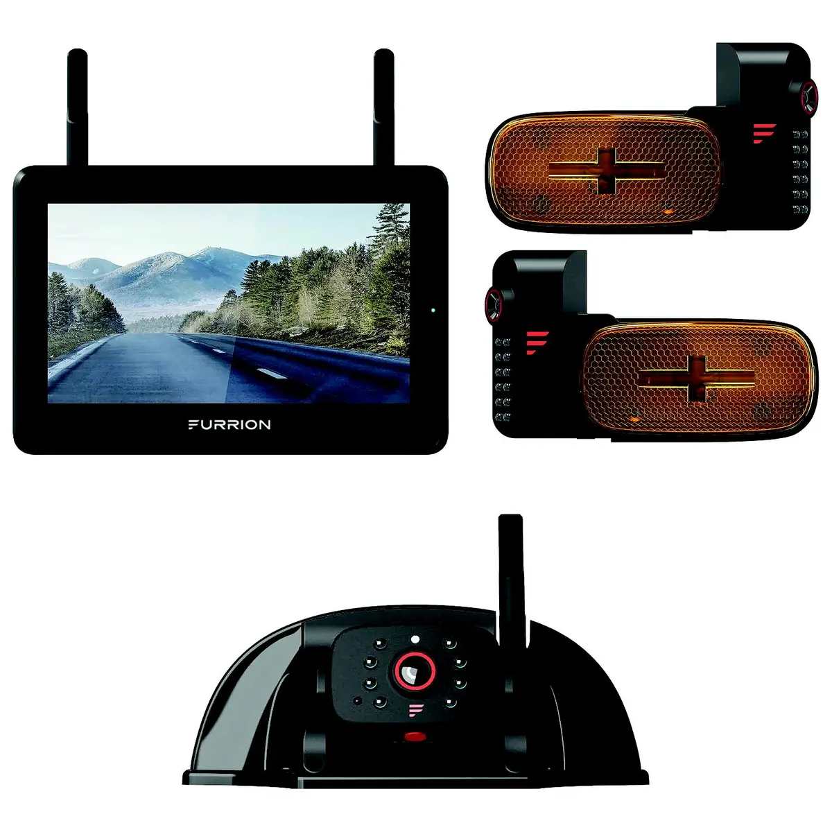 Furrion 2021124369 Vision S+ Rv System, 7" Monitor, Side Cameras With Led Marker Lights, Sharkfin Camera 1