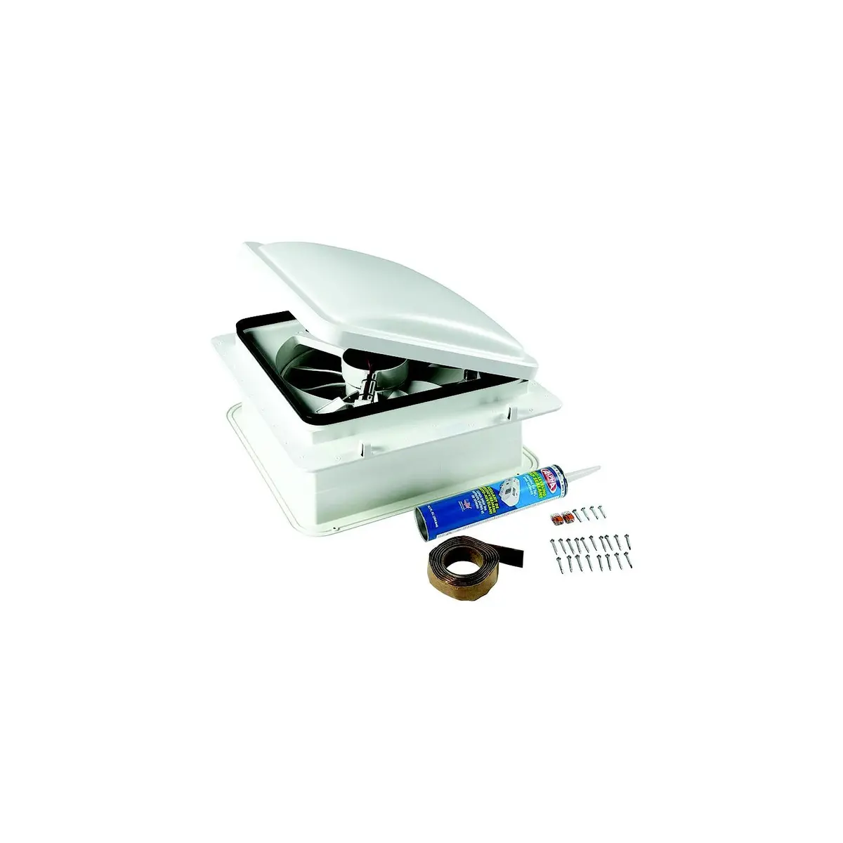 Furrion 2023042193 Rv Roof Vent Fan With Lid Install Kit, White, 14" 1