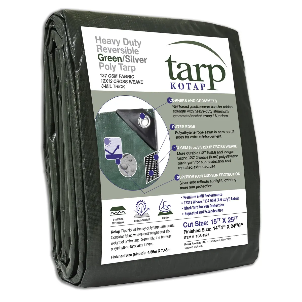 Seachoice Tgs-1525 Tarp Green Poly 15' X 25' 2