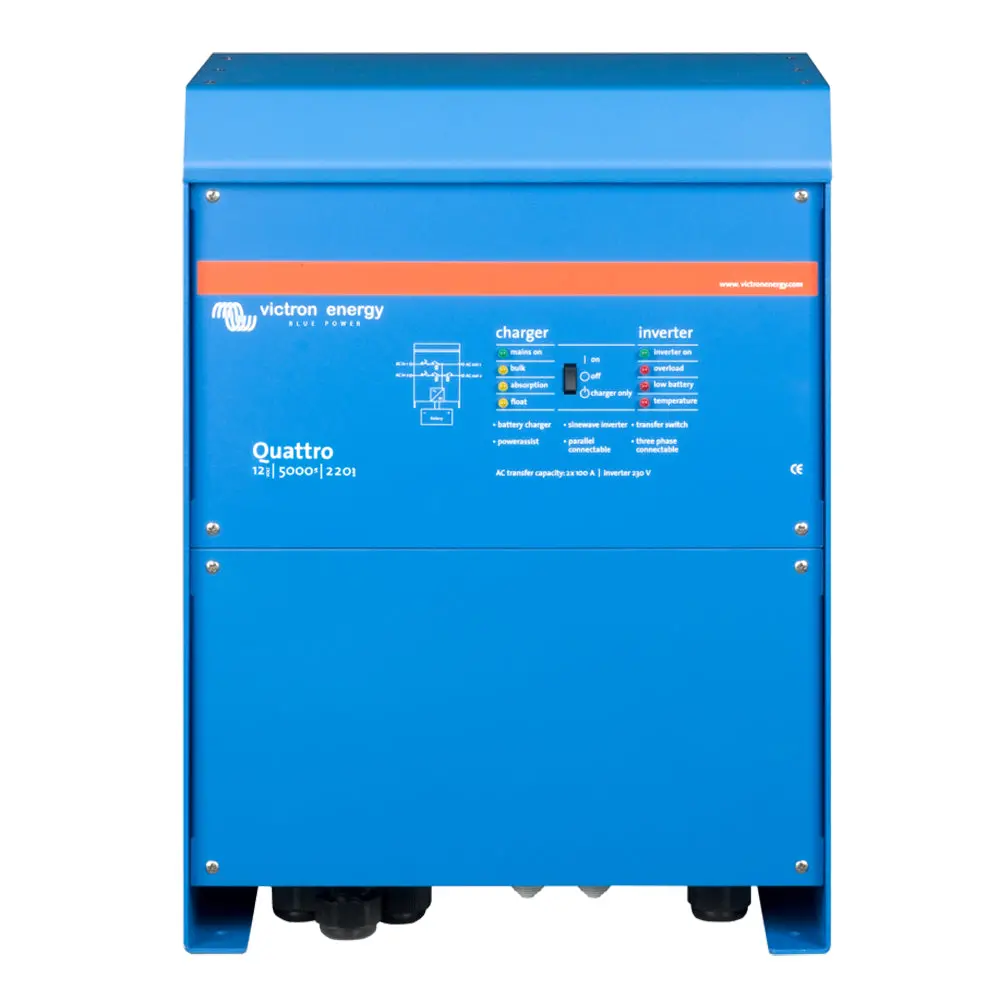 Victron Quattro Inverter/Charger 12 Vdc - 5000W -Dual 100Amp 120Vac Inputs - Auto Transfer Switch - 200Amp Battery Charger - Stackable 1