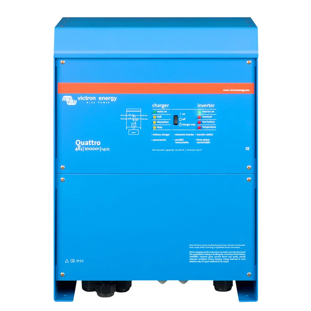 Victron Quattro Inverter/Charger 48 Vdc - 10,000W - Dual 100Amp 120V Ac Inputs - Auto Transfer Switch - 140Amp Battery Charger - Stackable 1