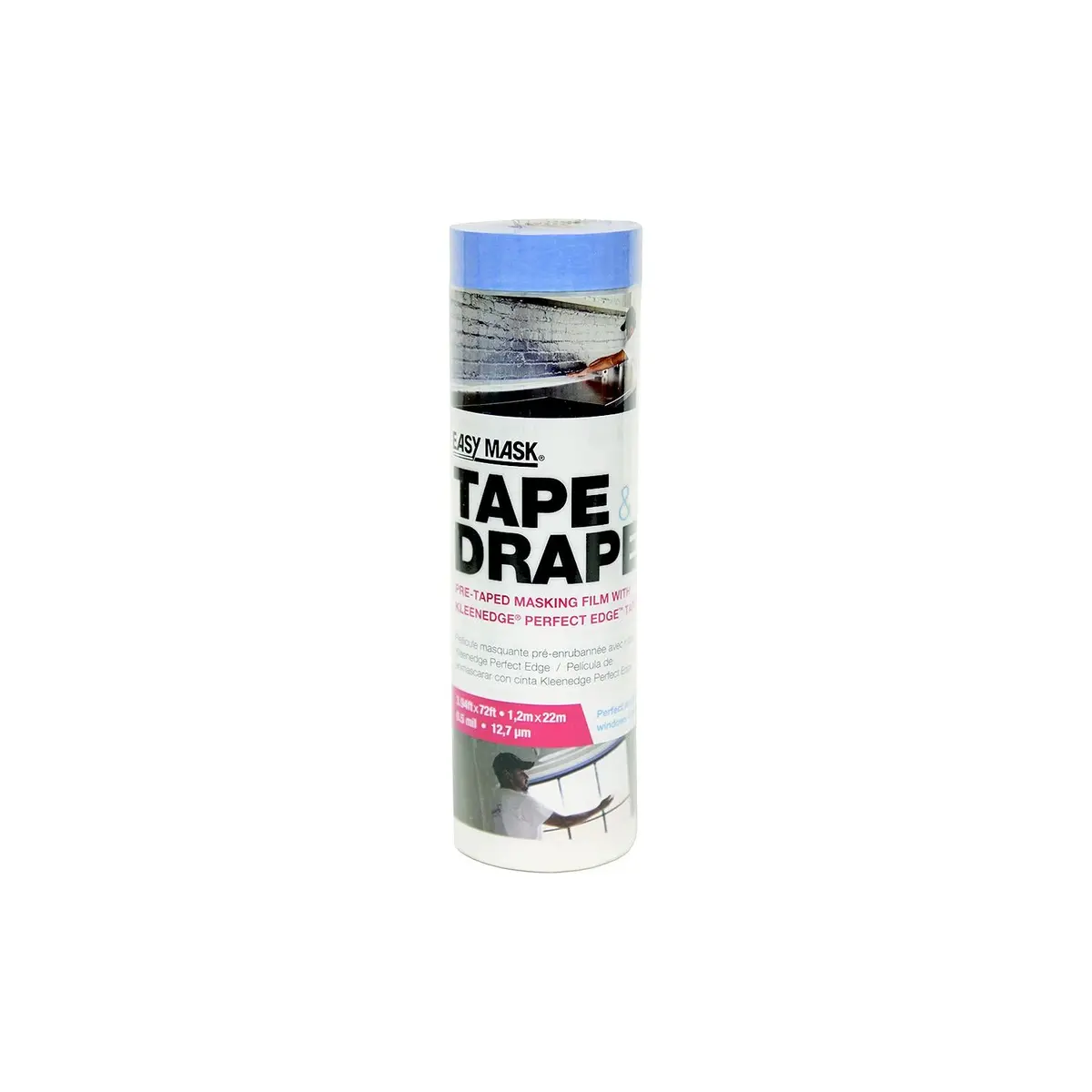 Trimaco 949560 Tape & Drape W/Perfect Edge Tape, 4' X 72' 1.2M X 22M 1
