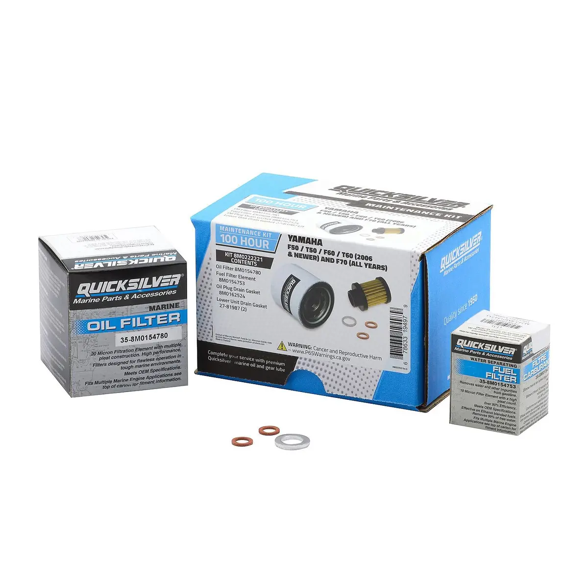 Mercury 8M0222221 Quicksilver 100 Hour Maintenance Kit, Yamaha F50/T50/F60/T60 & F70 1