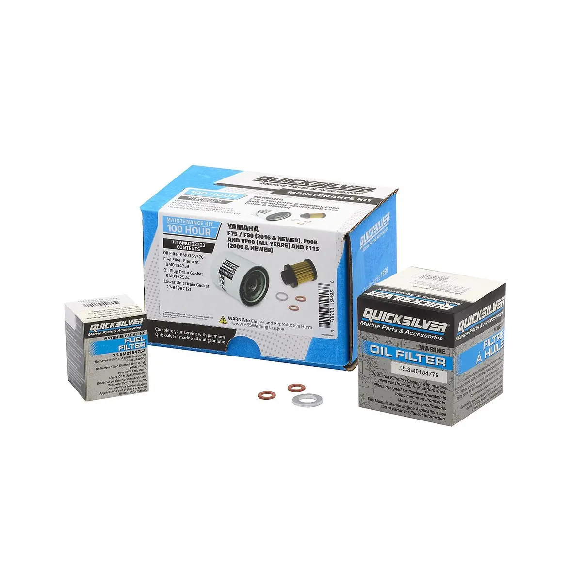 Mercury 8M0222222 Quicksilver 100 Hour Maintenance Kit, Yamaha F75/F90, F90b & Vf90 & F115 1