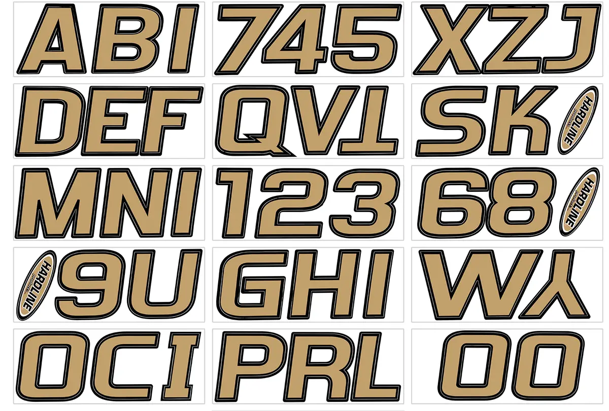 Hardline Brblk700 Series 700 Registration Kit, Brown/Black, Slanted European Font, Solid Fill/Outline, 4 Sets Of 3" A-Z, 0-9 1
