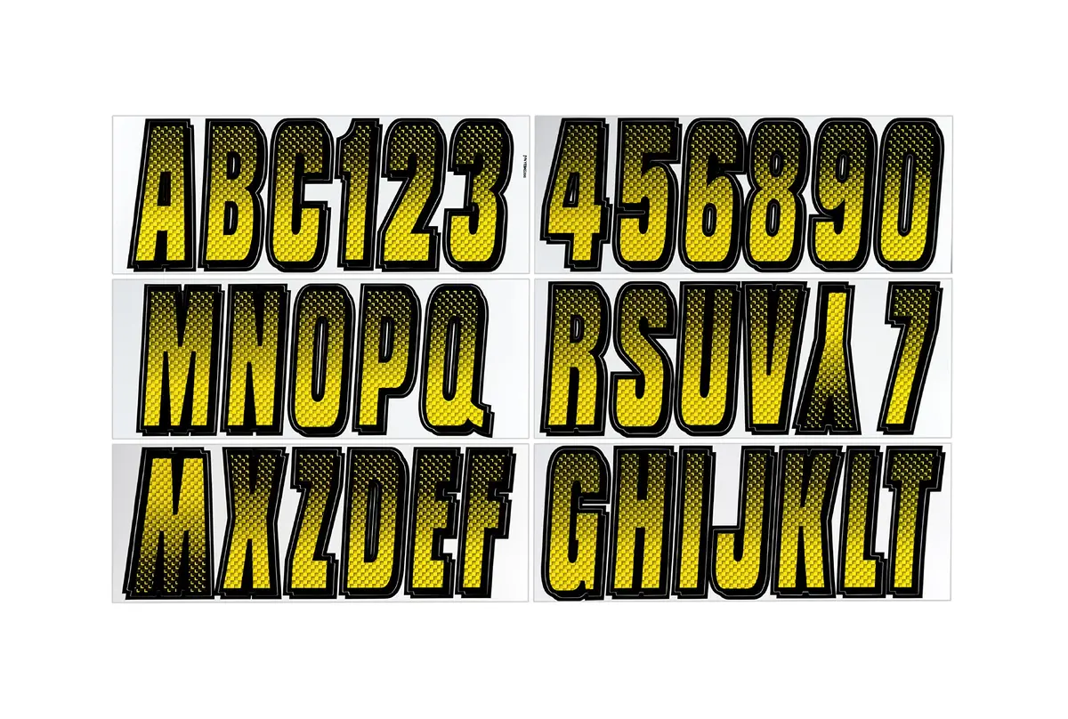 Hardline Yebkg300 Series 300 Registration Kit, Carbon Fiber, Block Font, Color Gradation, 4 Sets Of 3" A-Z, 0-9 1