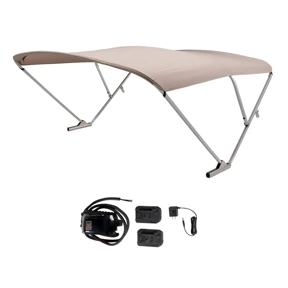 Sureshade 2021133088 Battery Powered Bimini Clear Anodized Frame & Beige Fabric 1