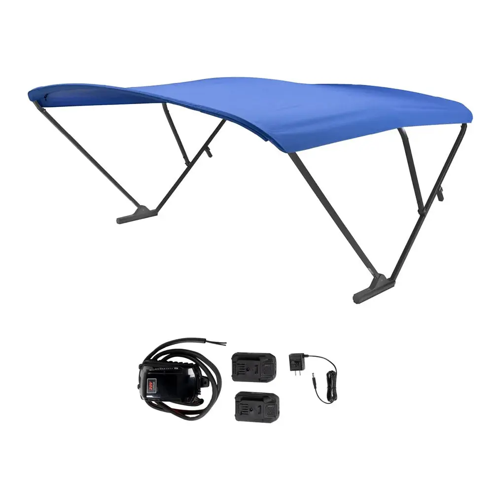 Sureshade 2021133097 Battery Powered Bimini Black Anodized Frame & Pacific Blue, Fabric 1