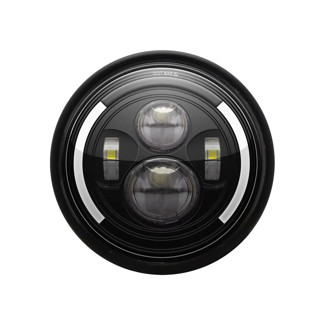 Max-Inc 7.7 Inch Gloss Black Metal Led Integrated Headlight W/ Half Moon Turn Signals 1